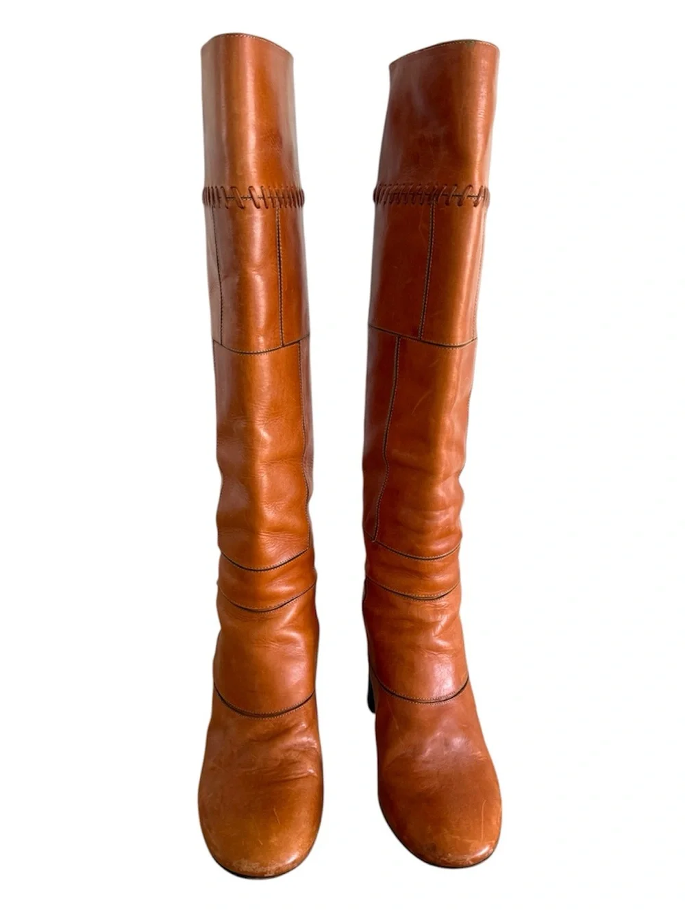 Chloe Tall Leather Over-the-Knee Boots - Cognac Brown